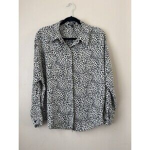 Express Women’s Button Down Shirt Cheetah Print Essential Blouse Size Medium